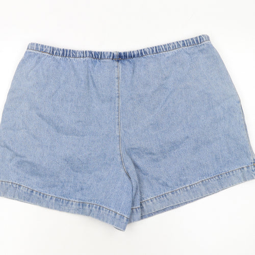 H&M Women Blue Denim Chino Shorts Size L Cotton Drawstring Casual