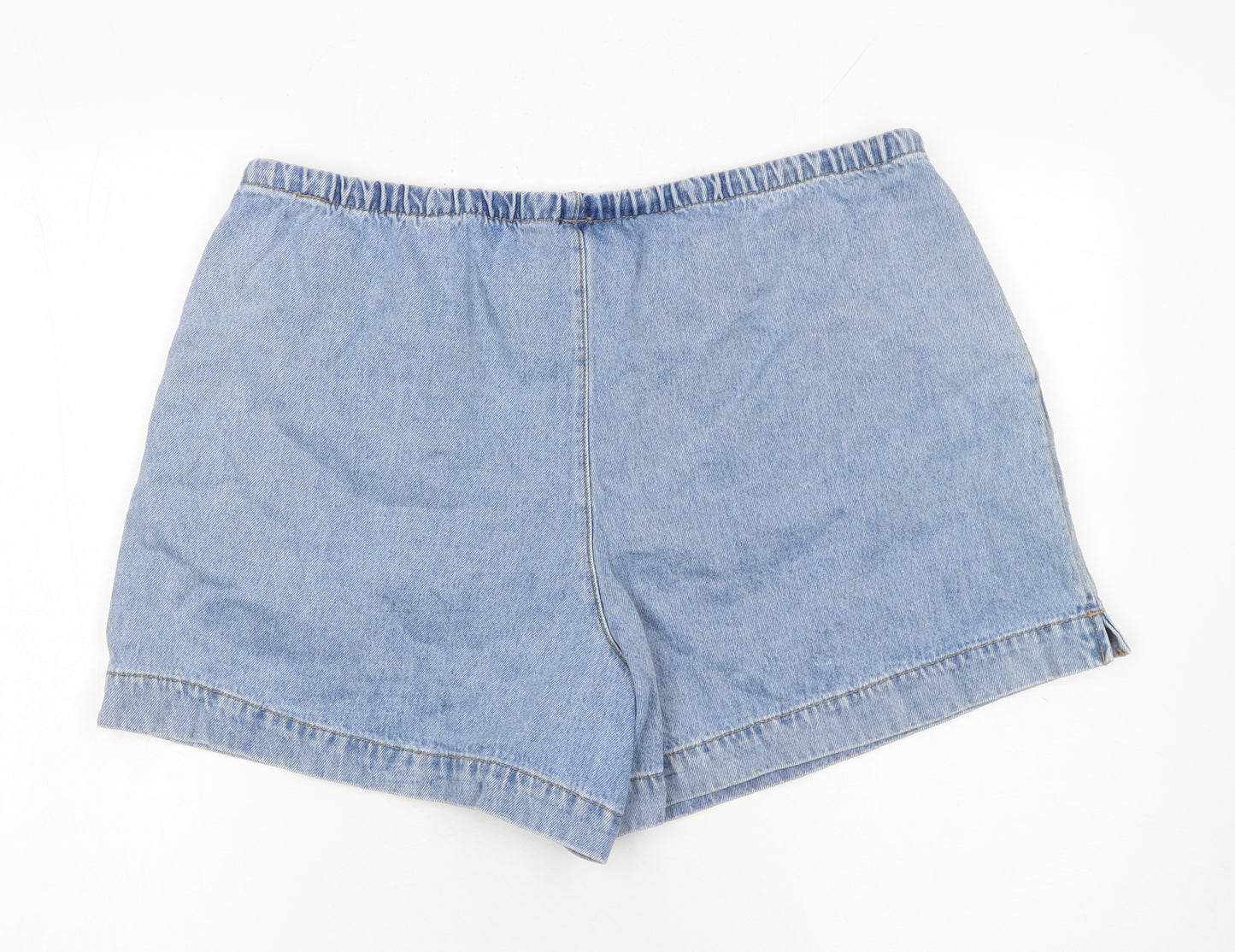 H&M Women Blue Denim Chino Shorts Size L Cotton Drawstring Casual