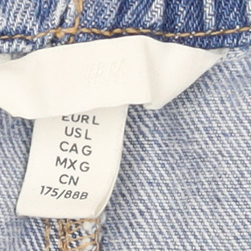 H&M Women Blue Denim Chino Shorts Size L Cotton Drawstring Casual