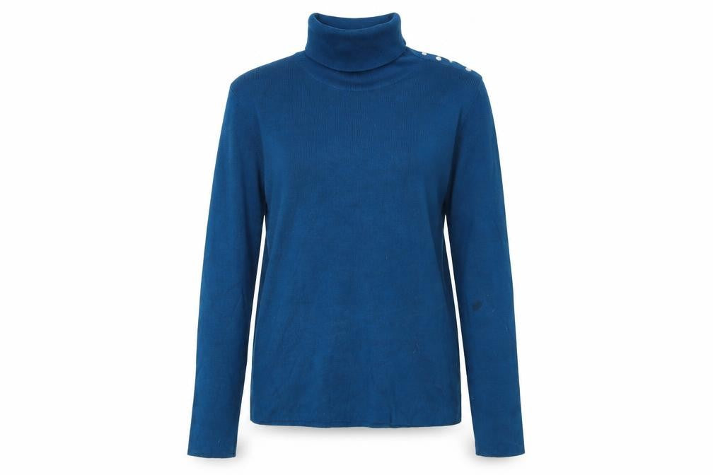 Front view of M&Co Women’s Blue Roll Neck jumper XL Knit Long Sleeve