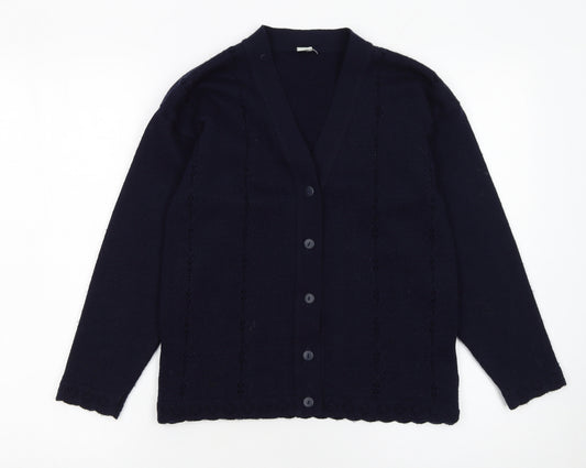 Adams Girls Blue Acrylic Button-Up Knit Cardigan 10 Years