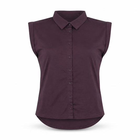Front view of River Island Women's Purple Button-Up Collared Sleeveless Blouse, size 8