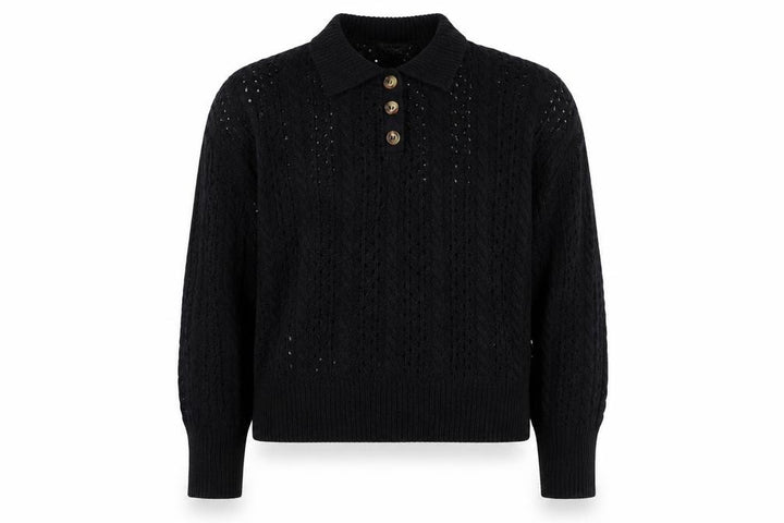 Boohoo Women’s Black Collared Cable Knit Henley Jumper Size M