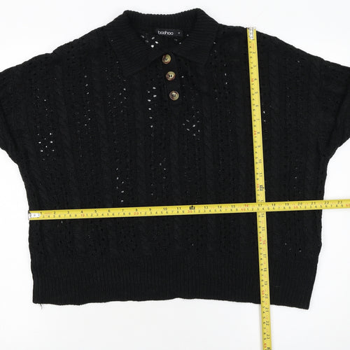 Boohoo Women’s Black Collared Cable Knit Henley Jumper Size M