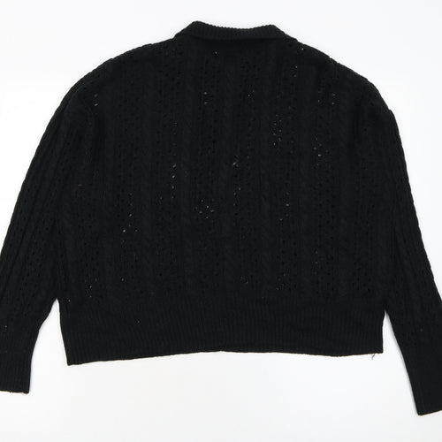 Boohoo Women’s Black Collared Cable Knit Henley Jumper Size M
