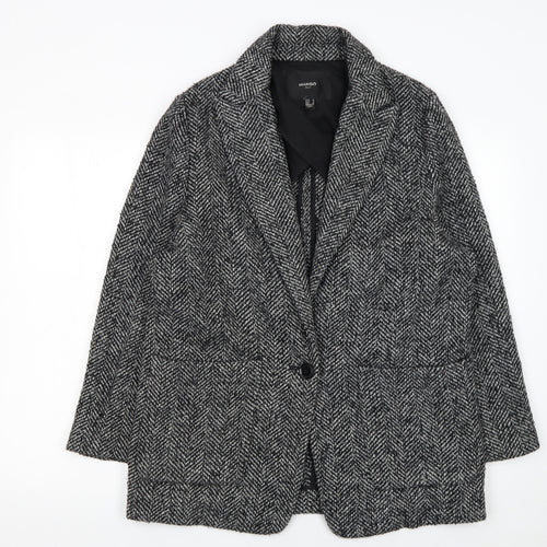Mango Women’s Grey Herringbone Wool Blend Blazer Size 12