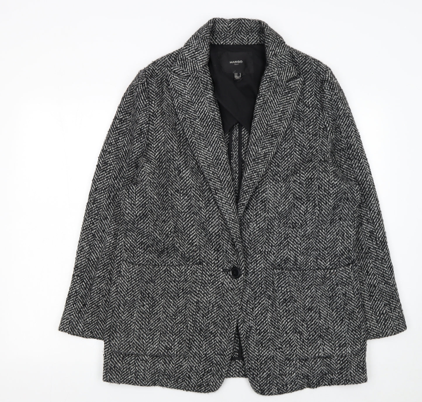 Mango Women’s Grey Herringbone Wool Blend Blazer Size 12