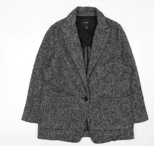 Mango Women’s Grey Herringbone Wool Blend Blazer Size 12