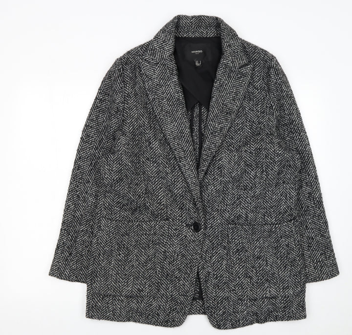 Mango Women’s Grey Herringbone Wool Blend Blazer Size 12