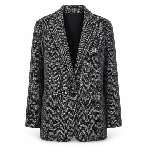 Mango Women’s Grey Herringbone Wool Blend Blazer Size 12