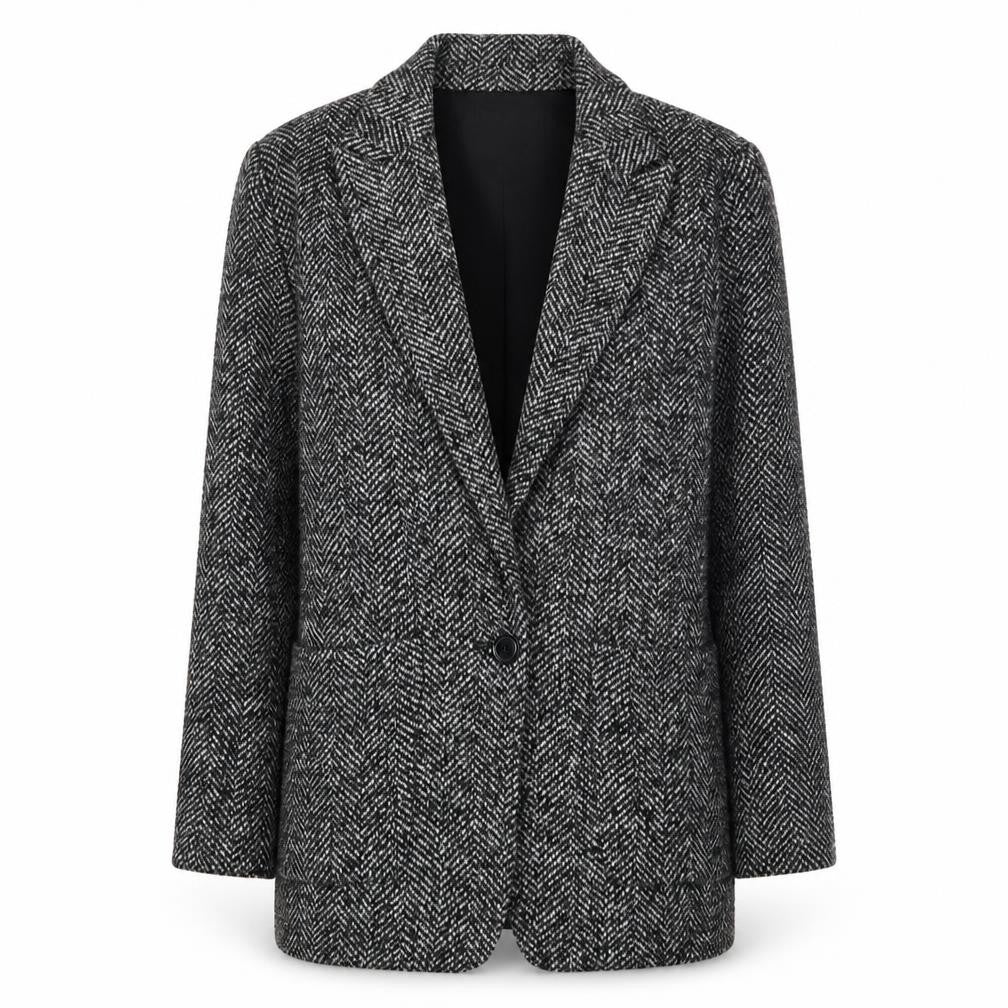 Mango Women’s Grey Herringbone Wool Blend Blazer Size 12