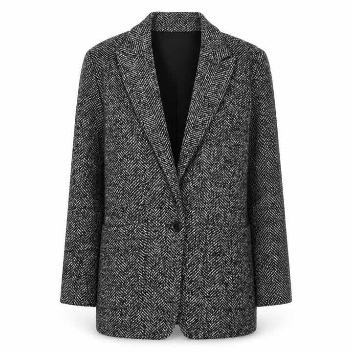 Mango Women’s Grey Herringbone Wool Blend Blazer Size 12
