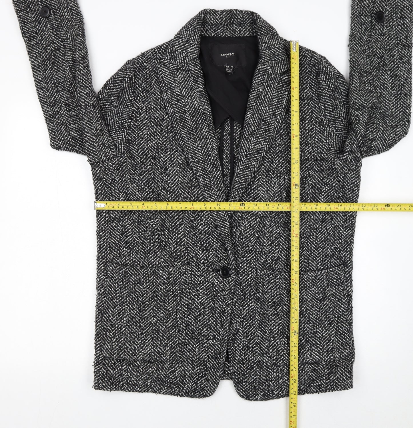Mango Women’s Grey Herringbone Wool Blend Blazer Size 12