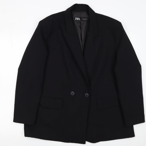 Zara Women Black XL Single-Breasted Blazer Jacket