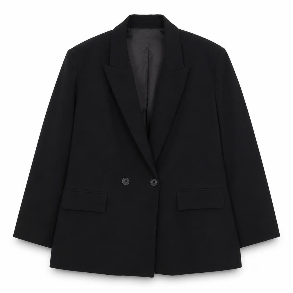 Front view of Zara Women Black XL Single-Breasted Blazer Jacket