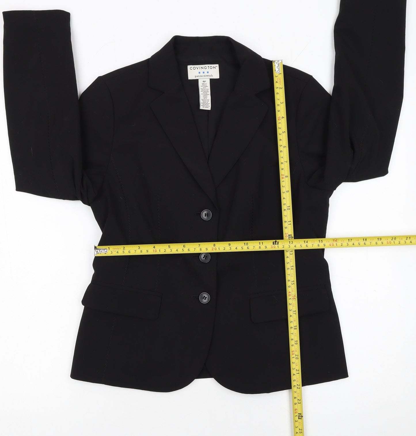 Covington Women Black Petite 4P Stretch Blazer Jacket