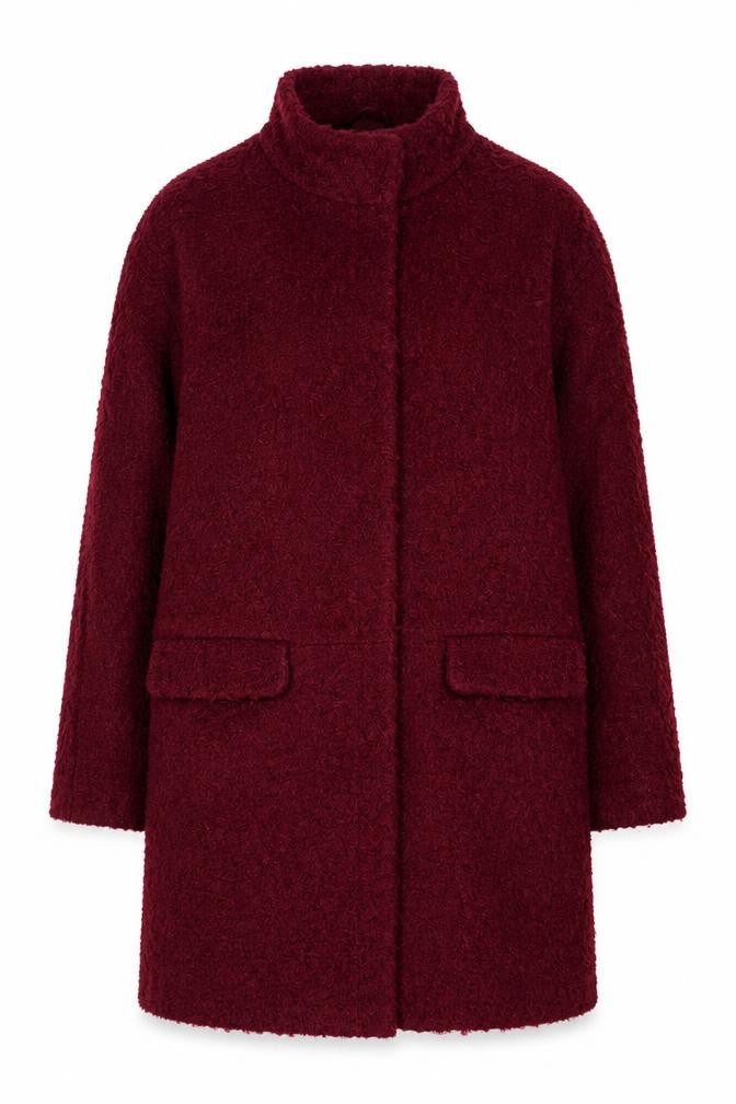 Front view of Monsoon women’s red wool blend mid-length coat, size UK 10