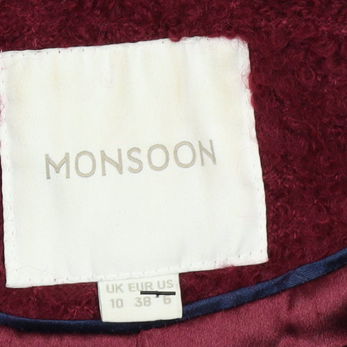 Monsoon Womens Red Wool Blend Mid-Length Coat Size 10