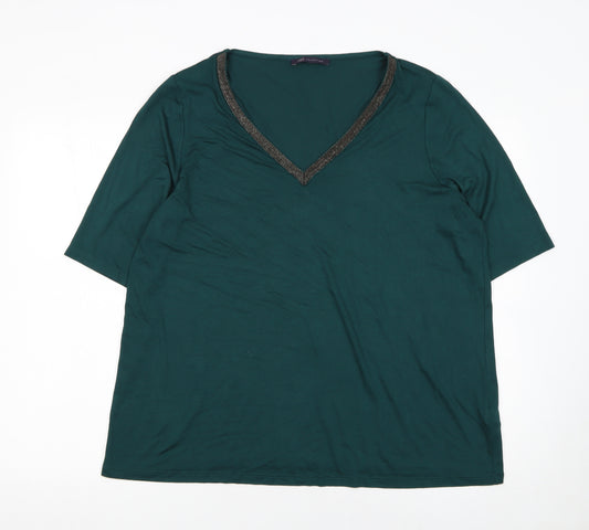 Marks and Spencer Women’s Green V-Neck Beaded Trim T-Shirt Size 18