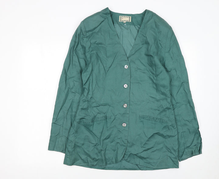 Monsoon Women’s Green Linen Suit Jacket Size 14 Classic Tailored Blazer