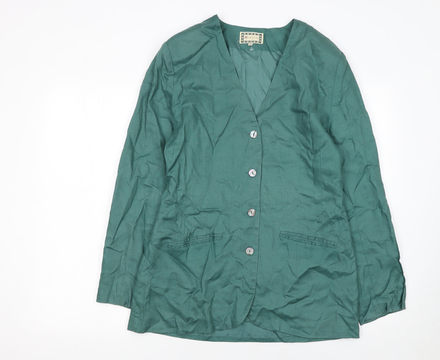 Monsoon Women’s Green Linen Suit Jacket Size 14 Classic Tailored Blazer