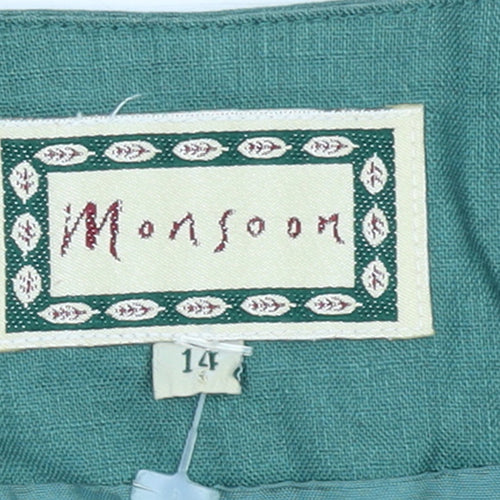 Monsoon Women’s Green Linen Suit Jacket Size 14 Classic Tailored Blazer