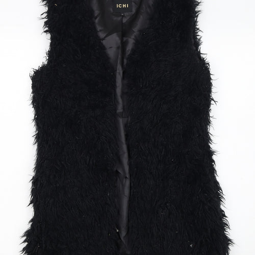 ICHI Women's Black Faux Fur Sleeveless Waistcoat XS
