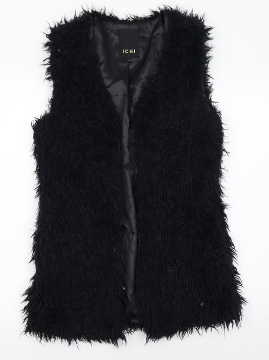 ICHI Women's Black Faux Fur Sleeveless Waistcoat XS