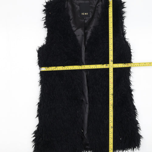 ICHI Women's Black Faux Fur Sleeveless Waistcoat XS
