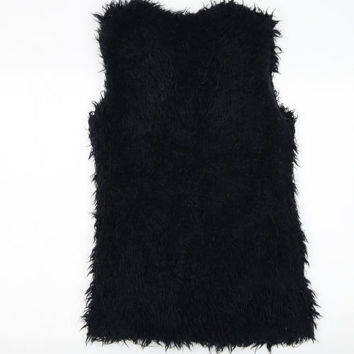 ICHI Women's Black Faux Fur Sleeveless Waistcoat XS