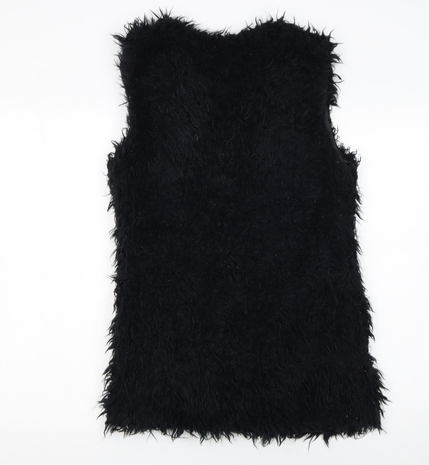 ICHI Women's Black Faux Fur Sleeveless Waistcoat XS