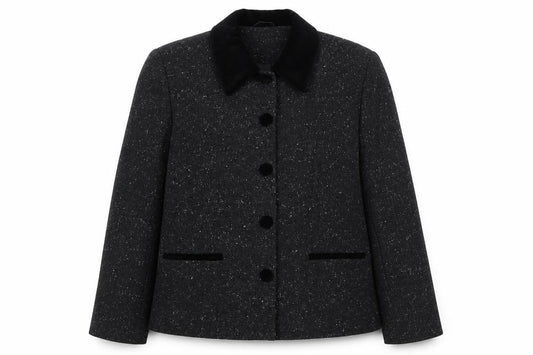 Front view of Berkertex Women's Grey Wool Blend Button Jacket, size 14, Classic Style