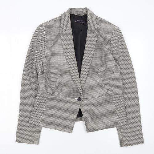 Marks and Spencer Women Grey Checked Single-Breasted Blazer Size 12
