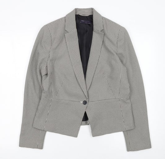 Marks and Spencer Women Grey Checked Single-Breasted Blazer Size 12