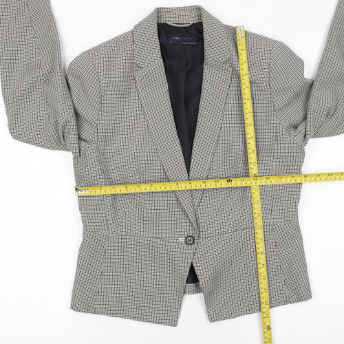 Marks and Spencer Women Grey Checked Single-Breasted Blazer Size 12