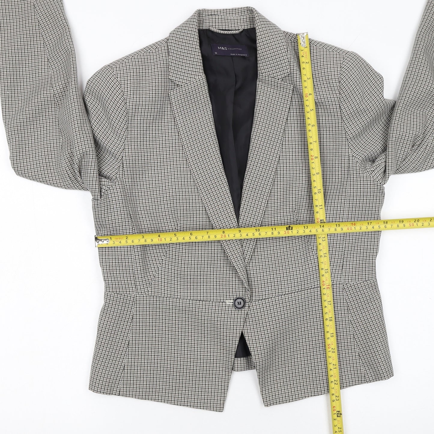 Marks and Spencer Women Grey Checked Single-Breasted Blazer Size 12