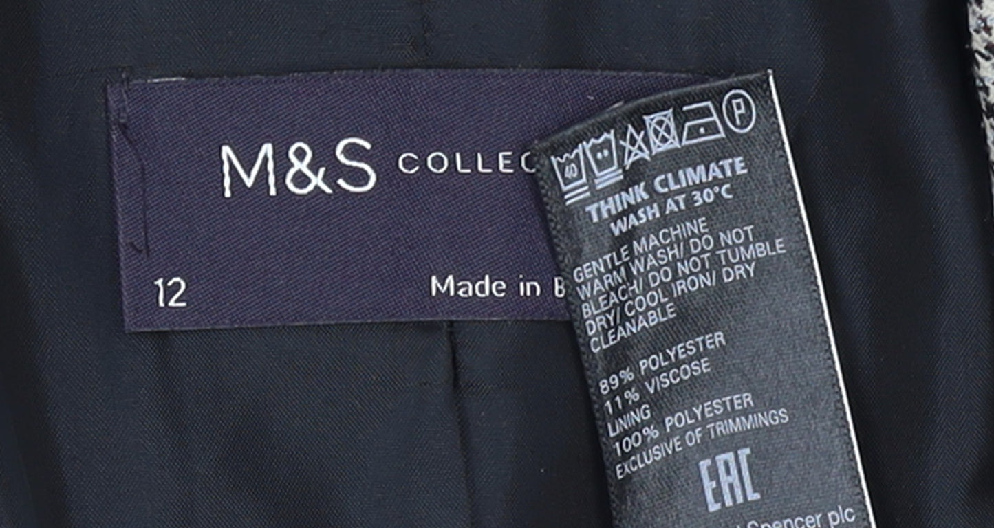 Marks and Spencer Women Grey Checked Single-Breasted Blazer Size 12