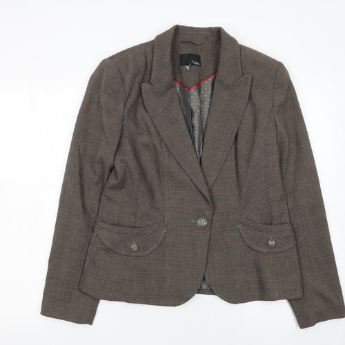 Next Women Brown Check Blazer Size 14 Tailored Single-Breasted Jacket