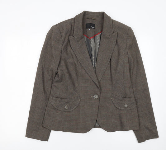 Next Women Brown Check Blazer Size 14 Tailored Single-Breasted Jacket