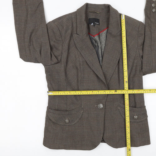 Next Women Brown Check Blazer Size 14 Tailored Single-Breasted Jacket