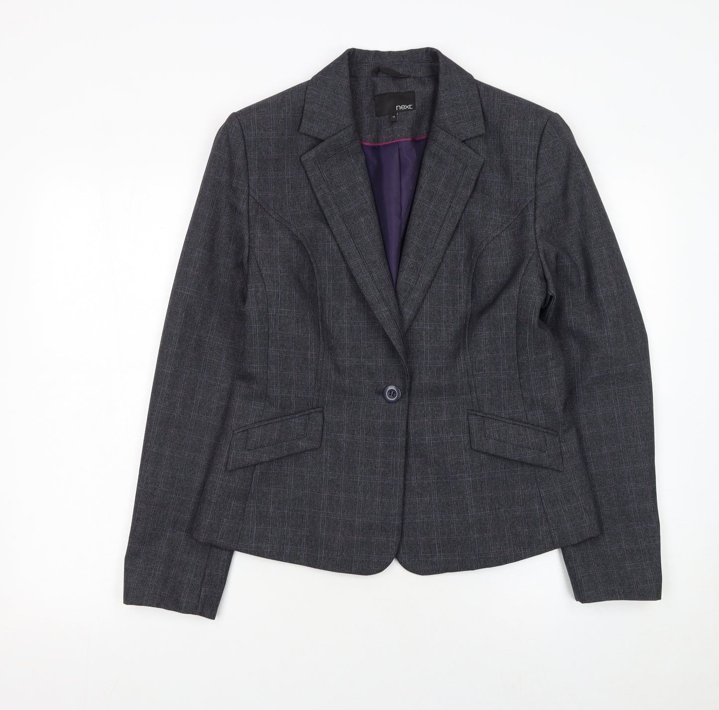 Next Women’s Grey Checked Single-Breasted Blazer Jacket Size 14