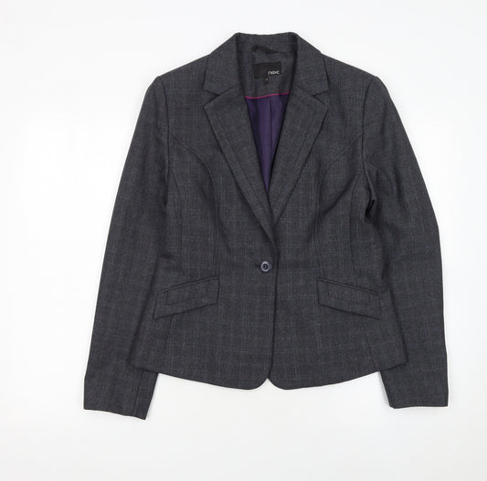 Next Women’s Grey Checked Single-Breasted Blazer Jacket Size 14