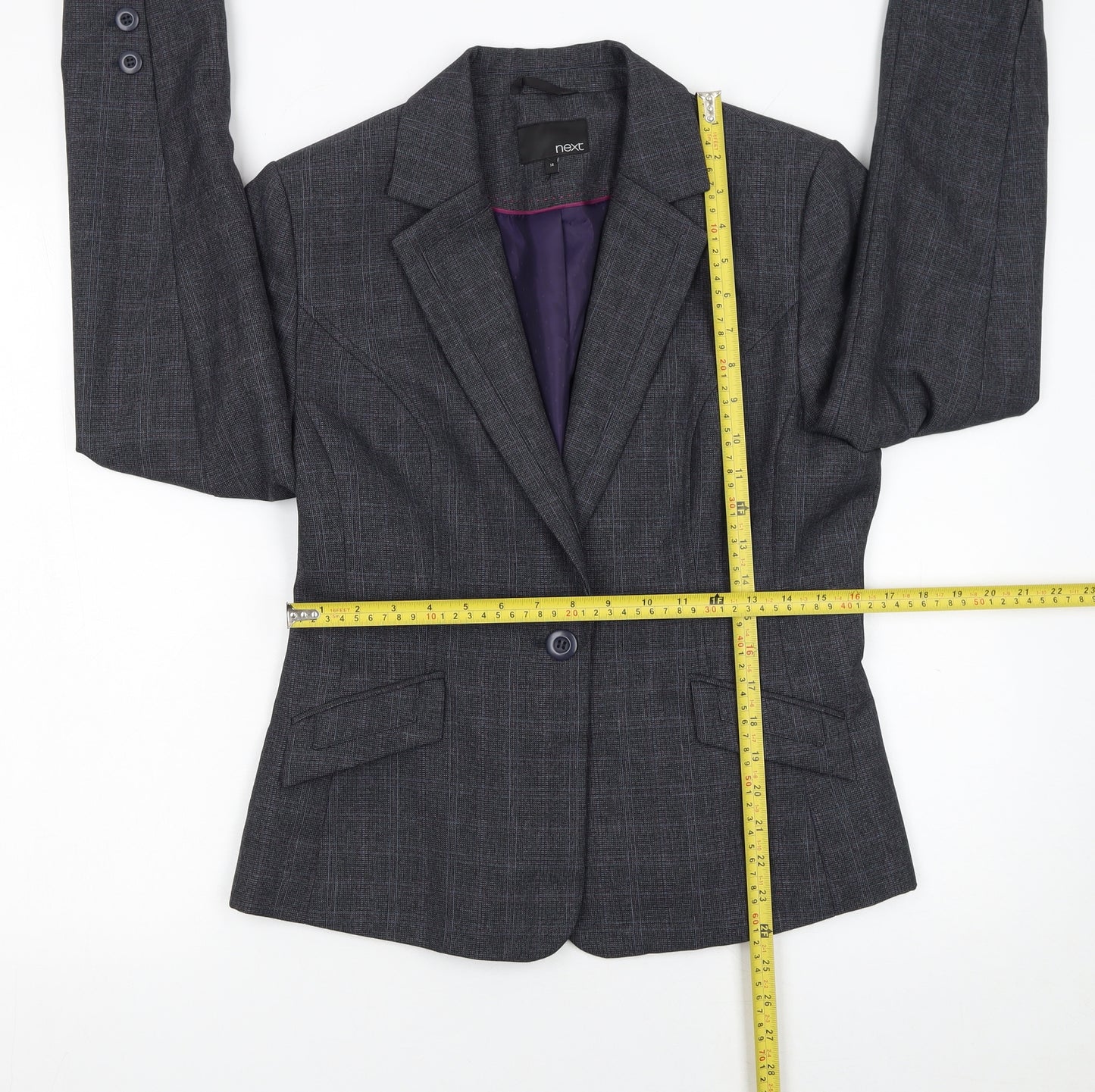 Next Women’s Grey Checked Single-Breasted Blazer Jacket Size 14