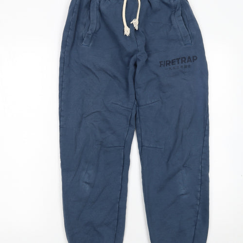 Firetrap Men's Blue Cotton Joggers Size S Elastic Waist Casual Tapered Fit