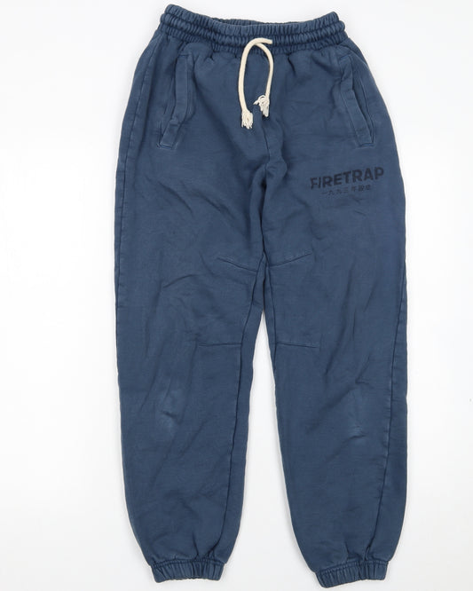 Firetrap Men's Blue Cotton Joggers Size S Elastic Waist Casual Tapered Fit