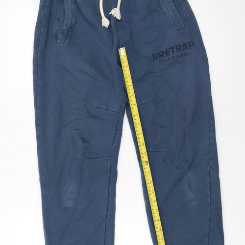 Firetrap Men's Blue Cotton Joggers Size S Elastic Waist Casual Tapered Fit