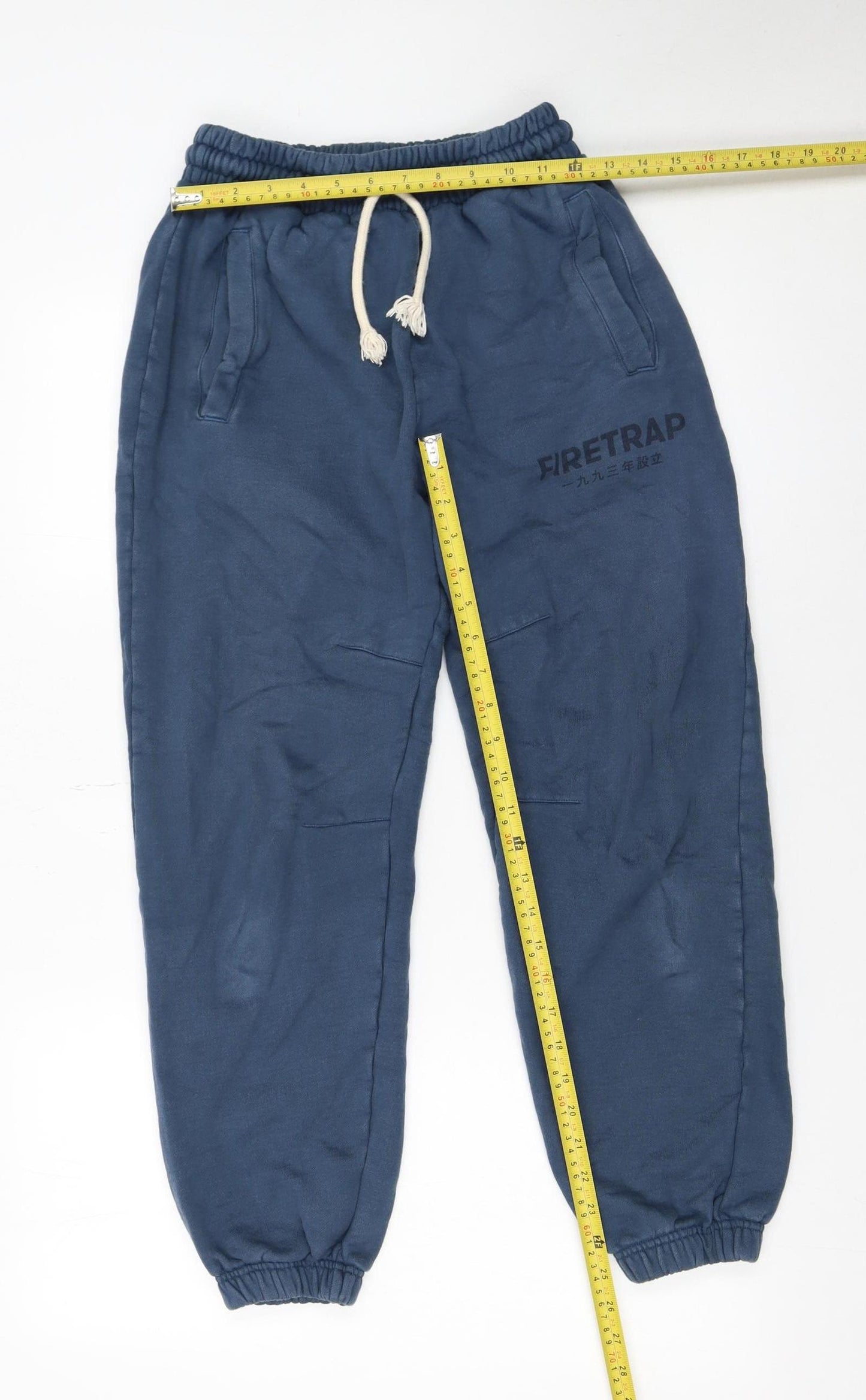 Firetrap Men's Blue Cotton Joggers Size S Elastic Waist Casual Tapered Fit
