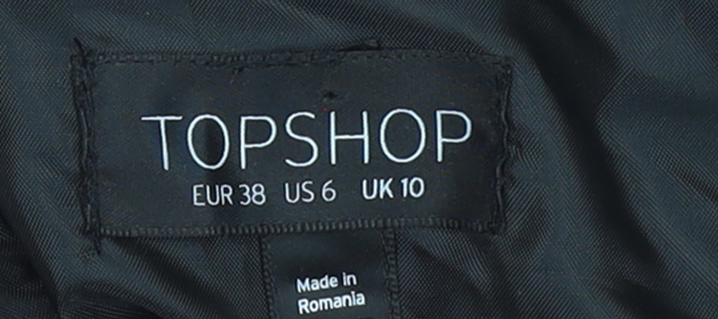 Topshop Women's Black Floral Velvet Embroidered Cropped Puff Sleeve Blouse UK 10