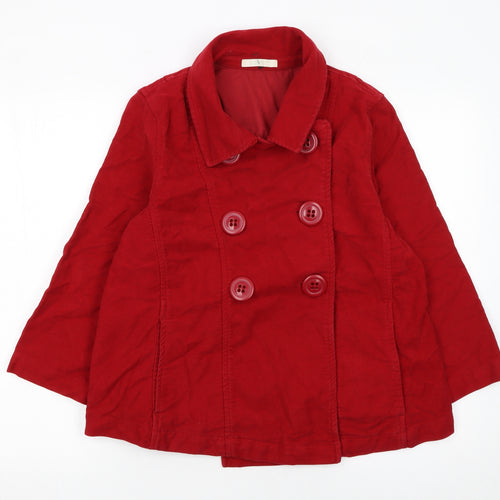 Marks and Spencer Women Red Cotton Pea Coat Size 16 Mid-Length