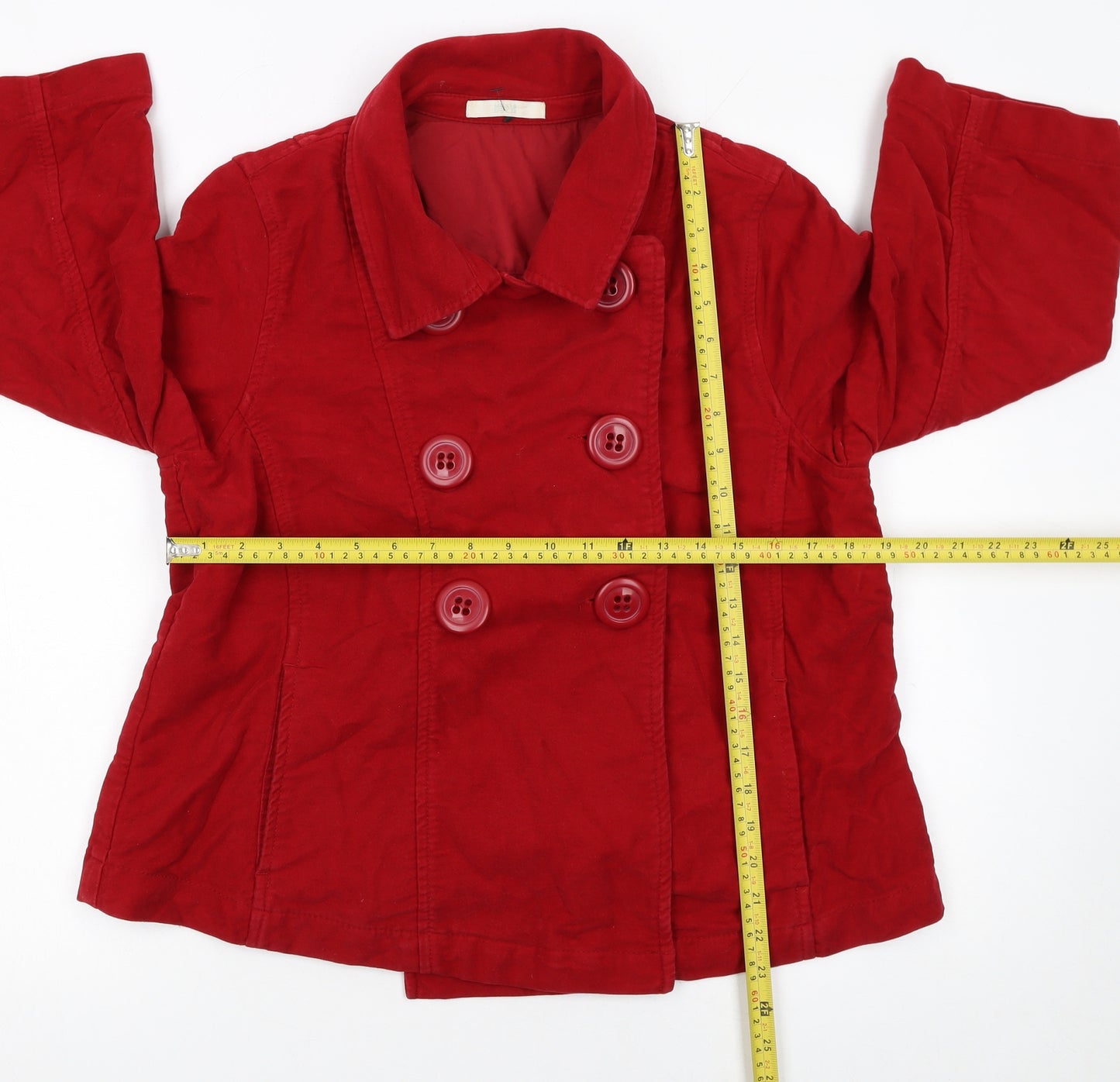 Marks and Spencer Women Red Cotton Pea Coat Size 16 Mid-Length